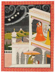 A PAINTING OF RADHA WATCHING THE APPROACHING STORM