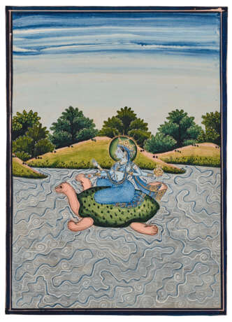 A PAINTING OF YAMUNA SAILING UPON HER TORTOISE - Foto 1
