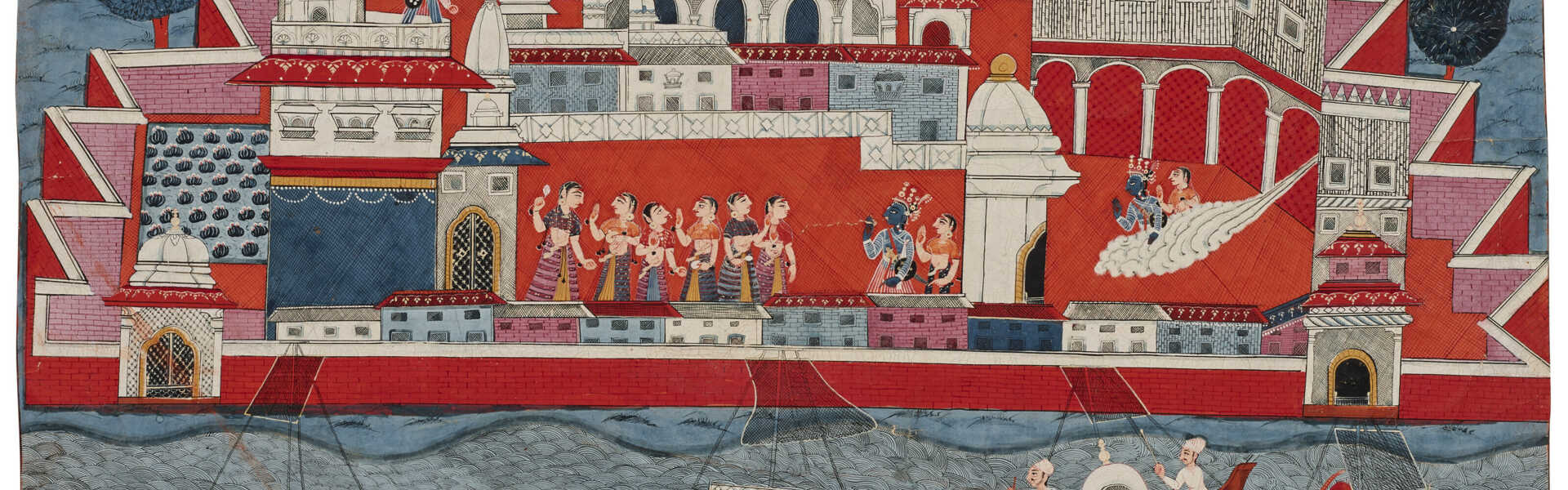 AN ILLUSTRATION FROM A BHAGAVATA PURANA SERIES: PRADYUMNA AND MAYAVATI ARRIVE AT DWARKA
