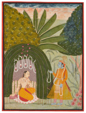 AN ILLUSTRATION FROM A GITA GOVINDA SERIES: KRISHNA GIFTING RADHA A GARLAND OF FLOWERS - Foto 1