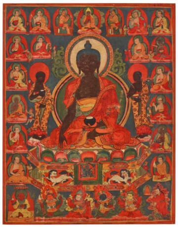 A PAINTING OF BUDDHA SHAKYAMUNI WITH THE SIXTEEN ARHATS - photo 1