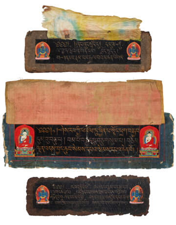 A GROUP OF THREE BLACKGROUND PAINTED MANUSCRIPT PAGES - фото 1