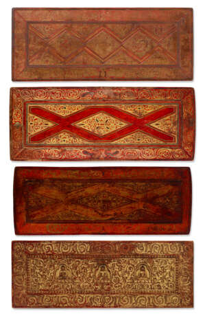 A GROUP OF FOUR GILT AND POLYCHROMED WOODEN BOOK COVERS - photo 1