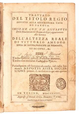 Trattato del titolo regio ... di Cipri, Turin, 1633 - фото 1