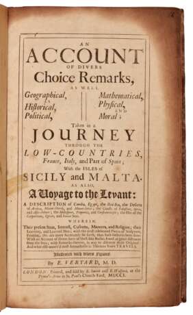 An Account of divers Choice Remarks ... a voyage to the Levant, London, 1701, modern boards - Foto 1