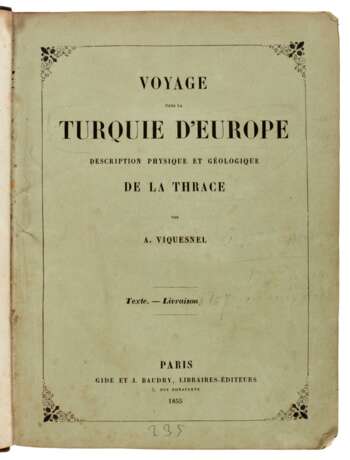 Voyage dans la Turquie d'Europe.Paris, 1855, volume 1 only (of 2), calf backed boards - photo 1