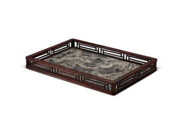 A MARBLE AND HARDWOOD TRAY