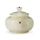 A PALE CELADON RUBY-INSET MUGHAL JADE CENSER AND COVER - photo 3