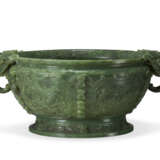 A CARVED SPINACH-GREEN JADE ARCHAISTIC CENSER - фото 2