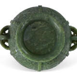 A CARVED SPINACH-GREEN JADE ARCHAISTIC CENSER - фото 5