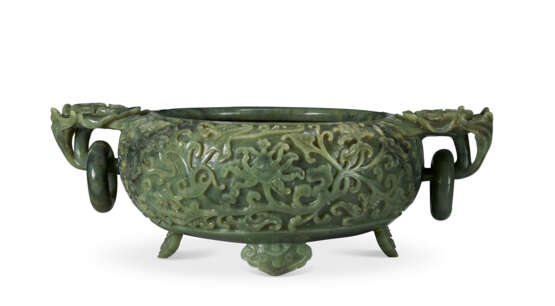 A LARGE SPINACH-GREEN JADE MARRIAGE BOWL - photo 1
