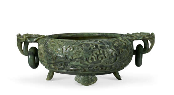 A LARGE SPINACH-GREEN JADE MARRIAGE BOWL - Foto 2