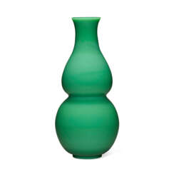 A CELADON GLASS DOUBLE-GOURD VASE