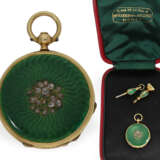 Taschenuhr: Gold/Emaille-Miniatur-Lepine mit Schlüssel und Petschaft, Originalbox Mellerio Paris - photo 1