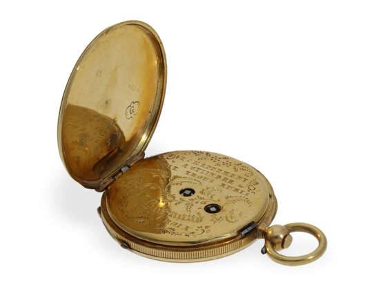 Taschenuhr: Gold/Emaille-Miniatur-Lepine mit Schlüssel und Petschaft, Originalbox Mellerio Paris - photo 6