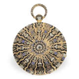 Taschenuhr: exquisite Gold/Emaille-Taschenuhr mit exzentrischem Zifferblatt und Zylinderhemmung und einer korrespondierenden Gold/Emaille-Chatelaine, Kinable Paris, ca.1820 - Foto 2