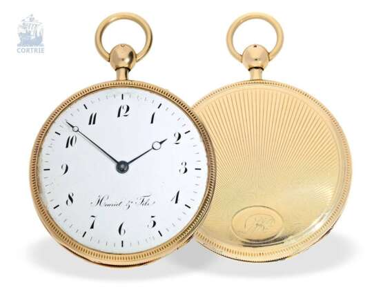 Taschenuhr: hochfeine, große Taschenuhr mit Repetition, 18K Gold, bedeutender Uhrmacher: Houriet & Fils No.8110, um 1810 - Foto 1