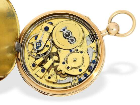 Taschenuhr: hochfeine, große Taschenuhr mit Repetition, 18K Gold, bedeutender Uhrmacher: Houriet & Fils No.8110, um 1810 - photo 2