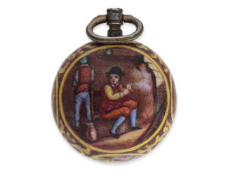 Taschenuhr/Halsuhr: Miniatur-Halsuhr im Stil der frühen Emailleuhren des 17.Jh., vermutlich Genf um 1800