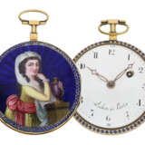 Taschenuhr: besonders große Gold/Emaille-Taschenuhr, signiert Lechet a Paris, ca.1795 - photo 1