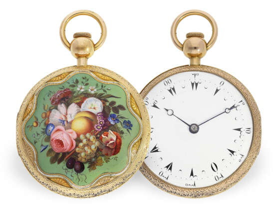 Extrem rare Gold/Emaille-Taschenuhr für den osmanischen Markt mit Viertelstunden-Repetition nach Breguet, ca.1820 - Foto 1