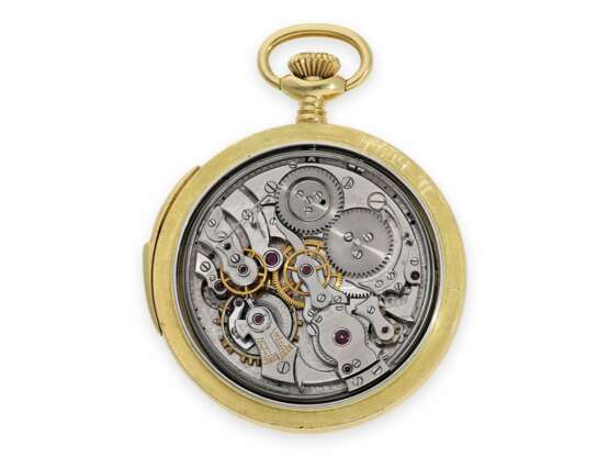 Taschenuhr: schwere, sehr seltene 18K Taschenuhr mit Minutenrepetition und Zentralsekunde, Werk von exquisiter Qualität, Matthey Tissot, 20.Jh. - Foto 2