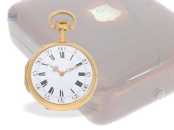 Taschenuhr: hochfeines und extrem seltenes französisches Louis XVI-Style Taschenchronometer mit Originalbox, Maingourd Freres Le Mans No.50653, ca.1870 - фото 1