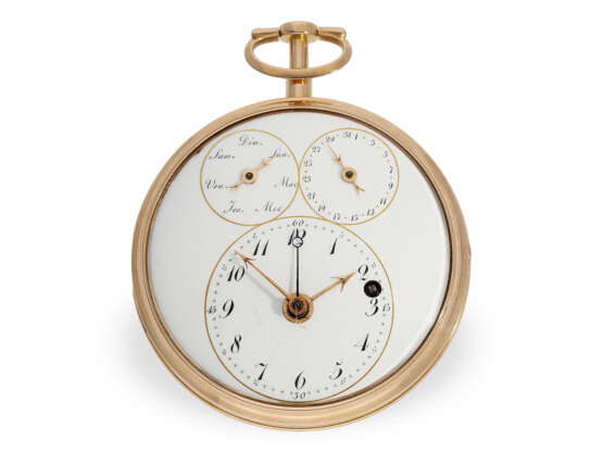 Absolute Rarität, goldenes Taschenchronometer mit springender Zentralsekunde und Kalender, vermutlich Neuchatel, für den chinesischen Markt, um 1790 - Foto 6