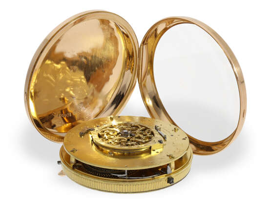 Absolute Rarität, goldenes Taschenchronometer mit springender Zentralsekunde und Kalender, vermutlich Neuchatel, für den chinesischen Markt, um 1790 - Foto 2