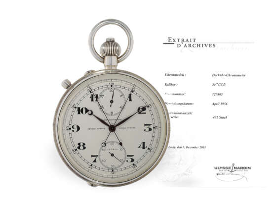 Taschenuhr: extrem rares Beobachtungschronometer mit Schleppzeigerchronograph, Ulysse Nardin 24''CCR - Foto 1