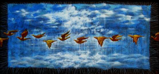 Flight of golden birds. Oil on canvas Surrealism Ukraine 2023 - photo 1