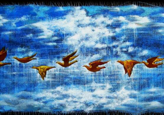 Flight of golden birds. Öl auf Leinwand Surrealismus Ukraine 2023 - Foto 2