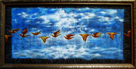 Flight of golden birds. Oil on canvas Surrealism Ukraine 2023 - photo 3