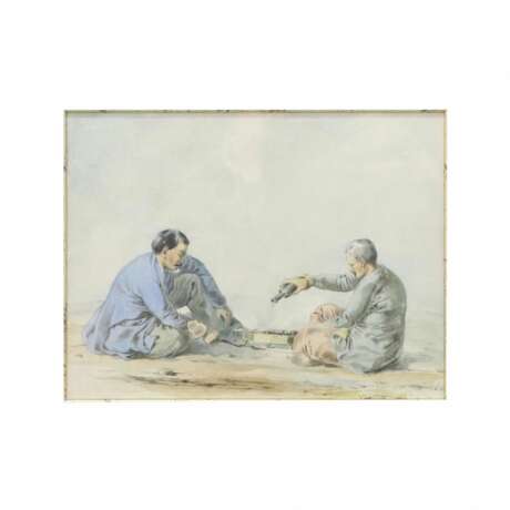 Peinture &amp;quotAt the Grill&amp;quot Wash and watercolor on paper At the turn of 19th -20th century - Foto 2