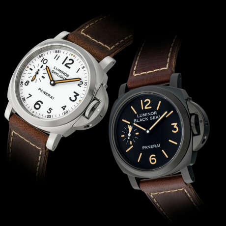 PANERAI, PAM00785, LIMITED EDITION OF 500 SETS, A SET OF TWO STAINLESS STEEL LUMINOR 8 DAYS: LUMINOR 8-DAYS BLACK SEAL (REF. PAM00594) AND LUMINOR 8-DAYS DAYLIGHT (REF. PAM00602) - фото 1