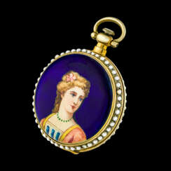 ANONYMOUS, GILT, ENAMEL AND PEARL-SET OPENFACE POCKET WATCH 