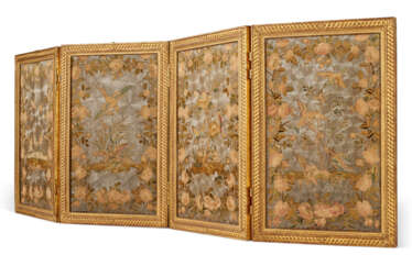 A FRENCH GILTWOOD FOUR-PANEL SCREEN