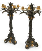 Periode von Louis-Philippe I.. A PAIR OF FRENCH ORMOLU AND PATINATED BRONZE FIVE-LIGHT CANDELABRA