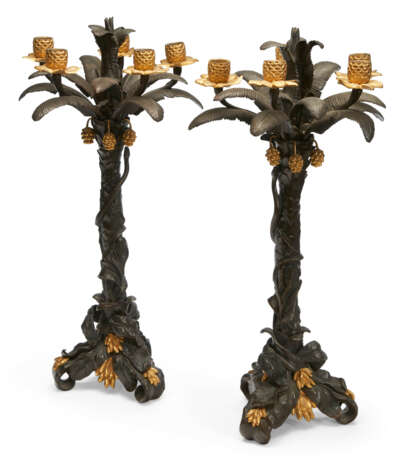 A PAIR OF FRENCH ORMOLU AND PATINATED BRONZE FIVE-LIGHT CANDELABRA - photo 1