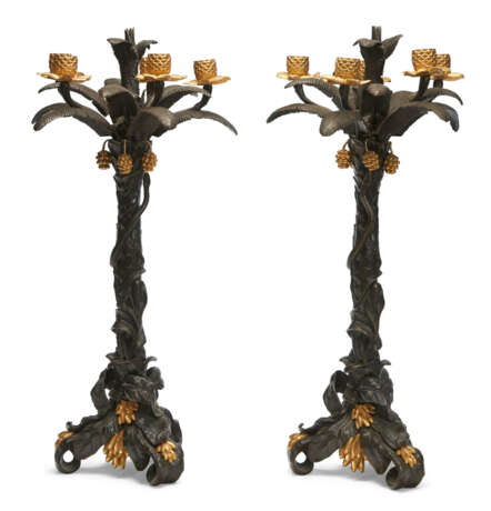A PAIR OF FRENCH ORMOLU AND PATINATED BRONZE FIVE-LIGHT CANDELABRA - photo 2