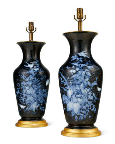 A PAIR OF LIMOGES (CHARLES PILIVUYT) PORCELAIN PATE-SUR-PATE VASES MOUNTED AS LAMPS - photo 1