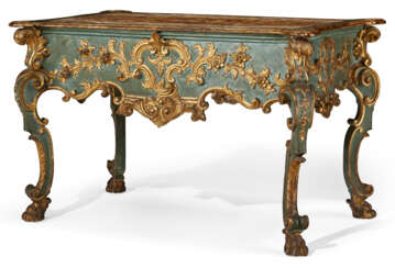 A GERMAN BLUE-PAINTED AND PARCEL-GILT CENTER TABLE