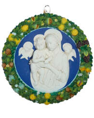 A CANTAGALLI CIRCULAR WALL PLAQUE OF THE MADONNA AND CHILD