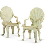 TWO VENETIAN STYLE MINT-GREEN PAINTED GROTTO CHAIRS - photo 1