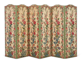 A FRENCH NEEDLEWORK SIX-PANEL SCREEN