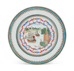 A CHINESE EXPORT PORCELAIN 'EUROPEAN SUBJECT' PLATE