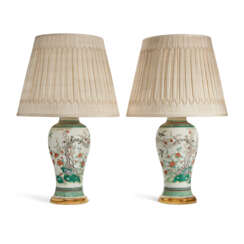 A PAIR OF CHINESE EXPORT PORCELAIN FAMILLE VERTE VASES MOUNTED AS LAMPS