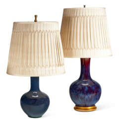 TWO CHINESE GLAZED BOTTLE VASES, MOUNTED AS LAMPS