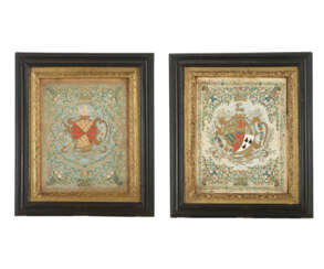 A PAIR OF GEORGE II CUT PAPER ARMORIAL PICTURES