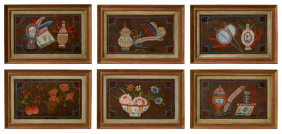 A SET OF SIX ANGLO-DUTCH POLYCHROME-DECORATED LEATHER PANELS - photo 1